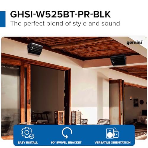 Gemini GHSI-W525BT-PR-BLK 5.25" 150W Waterproof Bluetooth Outdoor Wall Speakers (Black) - Image 2