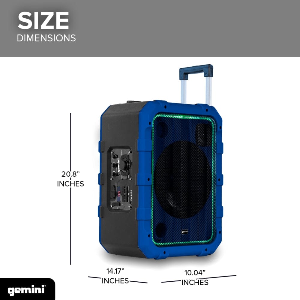 Gemini MPA-2400GRY Portable Waterproof Trolley Speaker w/ LED Lights (Gray) - Image 9