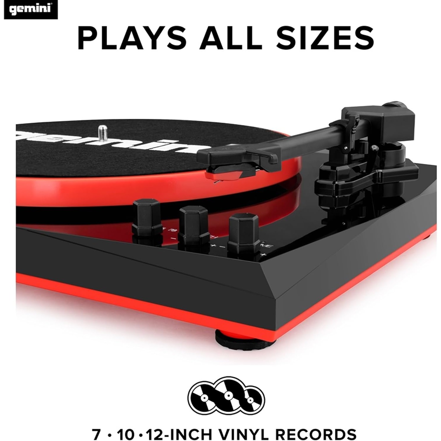 Gemini TT-900BR Bluetooth Turntable Stereo System (Red) - Image 2