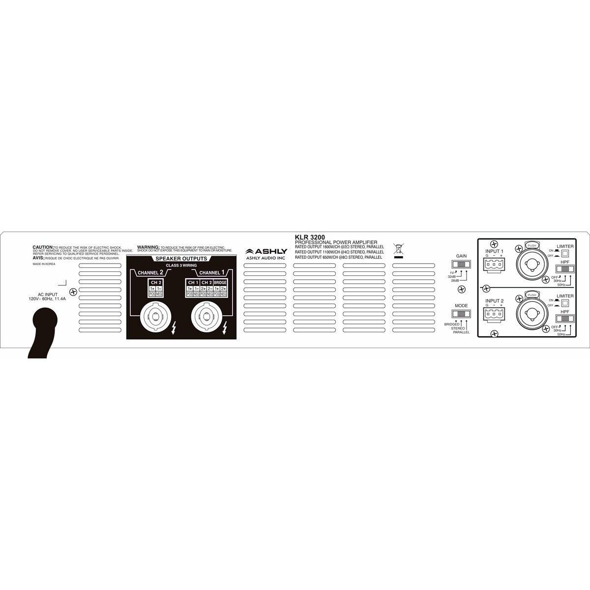 ashly-klr-3200-2-channel-1600w-2-ohm-1100w-4-ohm-power-amplifier-1 Ashly KLR-3200 2-Channel 1600W @ 2 Ohm/1100W @ 4 Ohm Power Amplifier